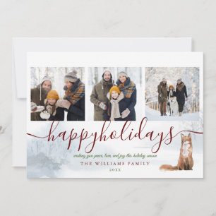 Happy Holidays 3 Photo Collage Fox Christmas Holiday Card