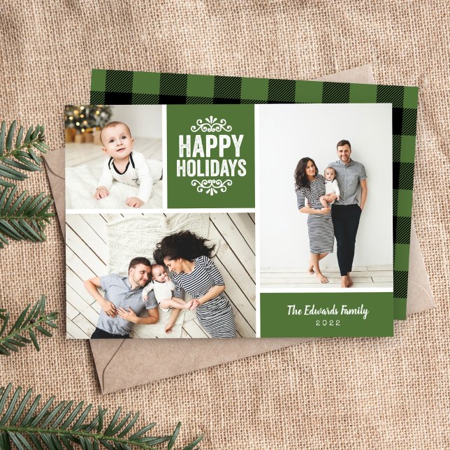 Happy Holidays 3 Photo Collage Holiday Card (Creator Uploaded)
