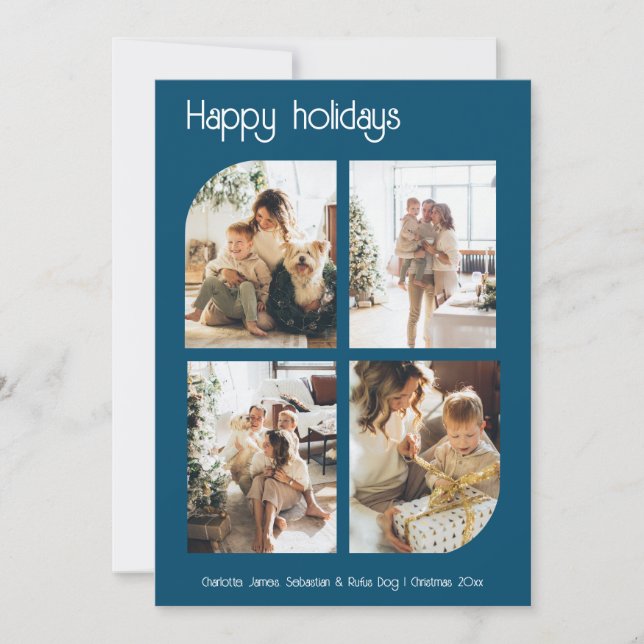 Happy Holidays 4 Photo and Text Personalized Holiday Card (Front)