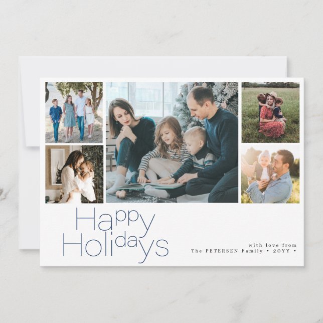 Happy Holidays 5 photo collage modern Holiday Card (Front)