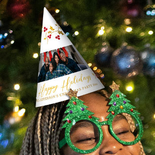 Happy Holidays 5 photos holly and berries white Party Hat