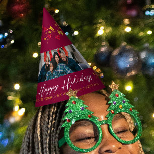 Happy Holidays 5 photos holly and berries wine red Party Hat