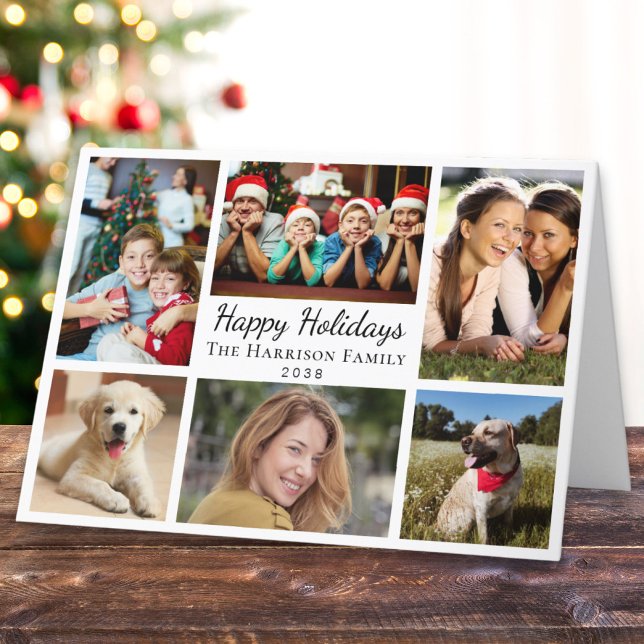 Happy Holidays 6 Photo Collage Christmas Holiday Card (This holiday season, let your family's smiles and heartwarming memories shine on our 6 photo card)