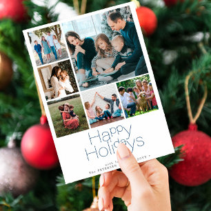 Happy Holidays 6 photo collage modern Holiday Card