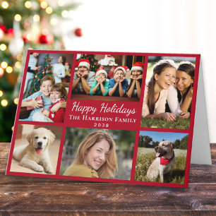 Happy Holidays 6 Photo Collage Red Christmas Holiday Card