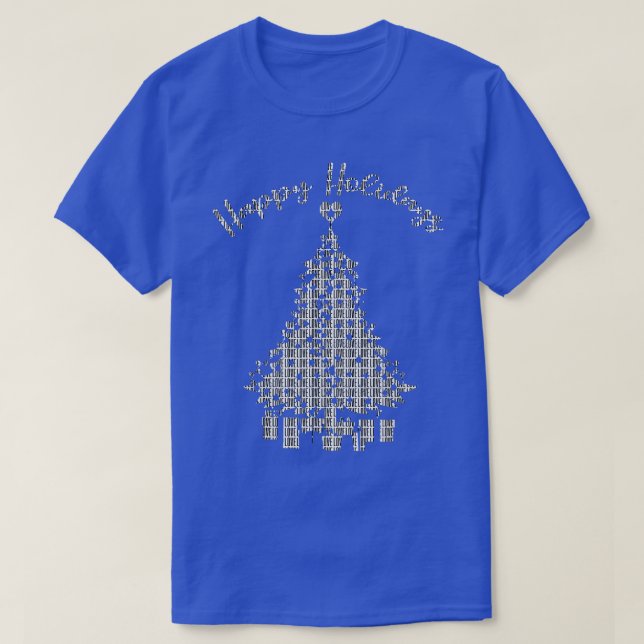 Happy Holidays a Love B&W Christmas Tree Lights Pr T-Shirt (Design Front)