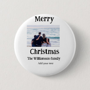 Happy holidays add family name photo Christmas 2 Inch Round Button