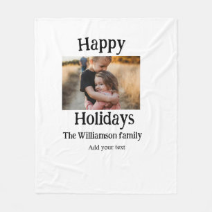 Happy holidays add family name photo Christmas Fleece Blanket