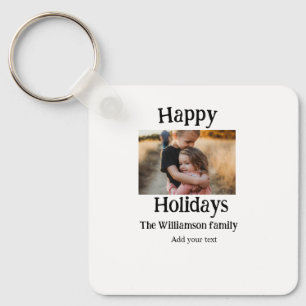 Happy holidays add family name photo Christmas  Keychain