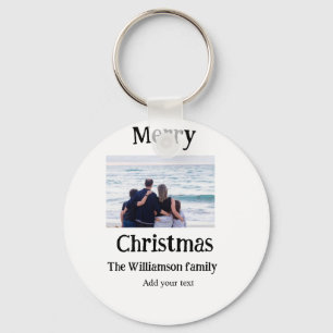 Happy holidays add family name photo Christmas Keychain