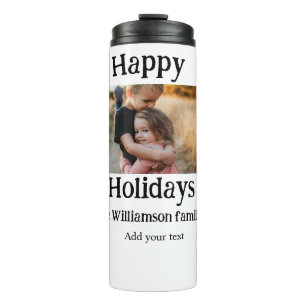 Happy holidays add family name photo Christmas  Thermal Tumbler