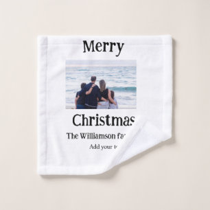Happy holidays add family name photo Christmas Wash Cloth