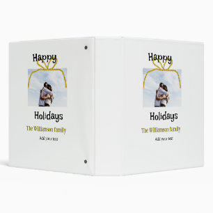 Happy holidays add family name photo gold bow binder