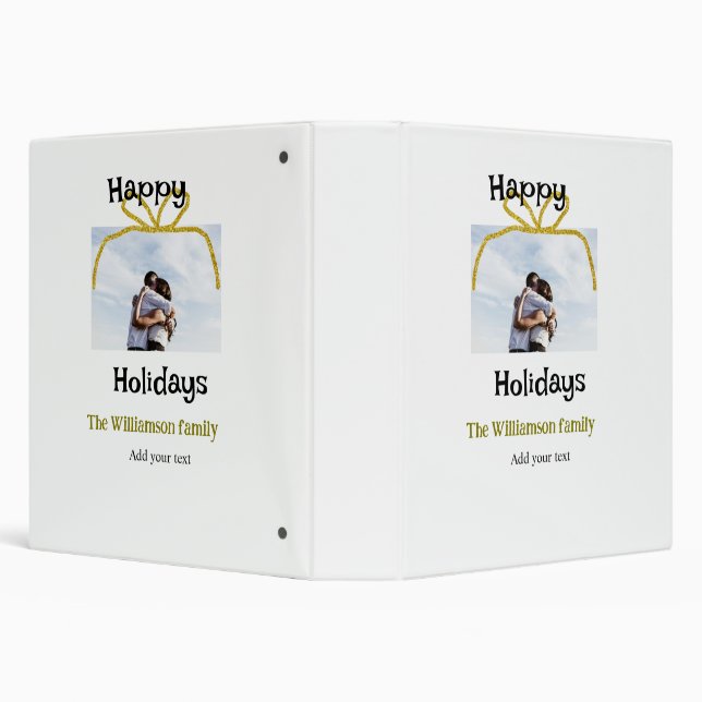 Happy holidays add family name photo gold bow binder (Background)