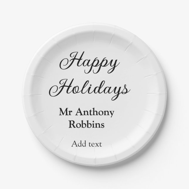 Happy holidays add name date year simple minimChri Paper Plate (Front)