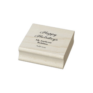Happy holidays add name date year simple minimChri Rubber Stamp