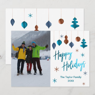 Happy Holidays Add Your Photo Retro Ornaments Invitation