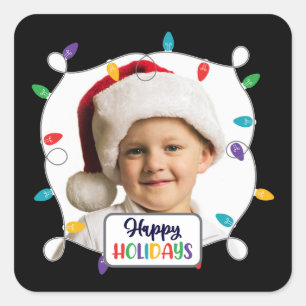 Happy holidays (add your photo) square sticker