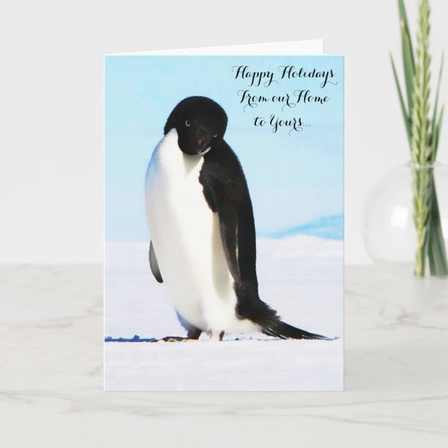 Happy Holidays Adélie Penguin Folded Note Card (Front)