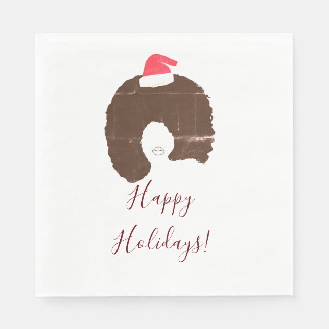 Happy Holidays afro hair Napkin (Front)