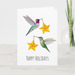Happy Holidays Anna's Hummingbirds and Stars Holiday Card
