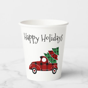 Happy Holidays Antique Red Truck Christmas Paper Cups