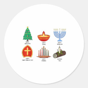 Happy Holidays Around The World Multicultural Cele Classic Round Sticker