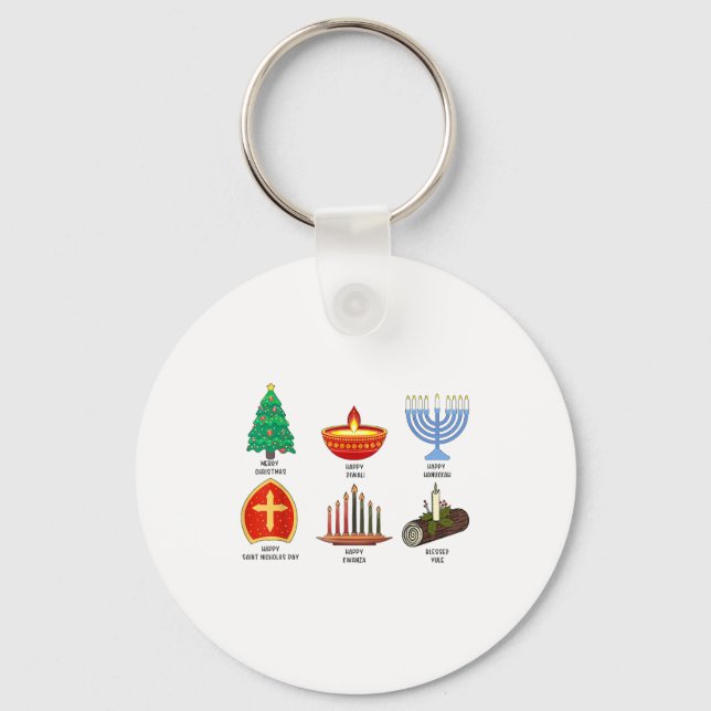 Happy Holidays Around The World Multicultural Cele Keychain (Front)
