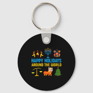 Happy Holidays Around The World Multicultural Matc Keychain