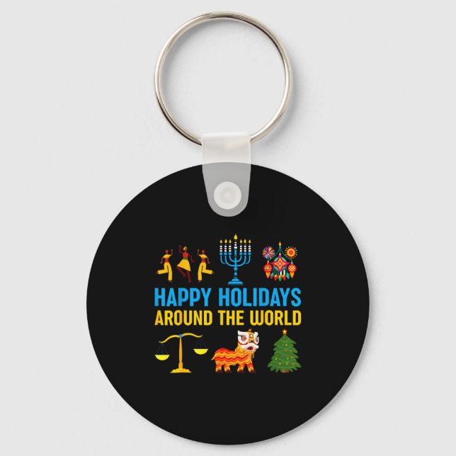 Happy Holidays Around The World Multicultural Matc Keychain (Front)