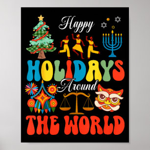 Happy Holidays Around World Christmas Hanukkah Diw Poster