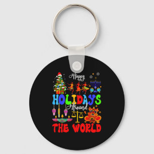 Happy Holidays Around World Matching Family Vacati Keychain