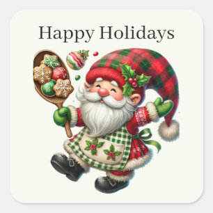 Happy Holidays baking gnome add text Square Sticker