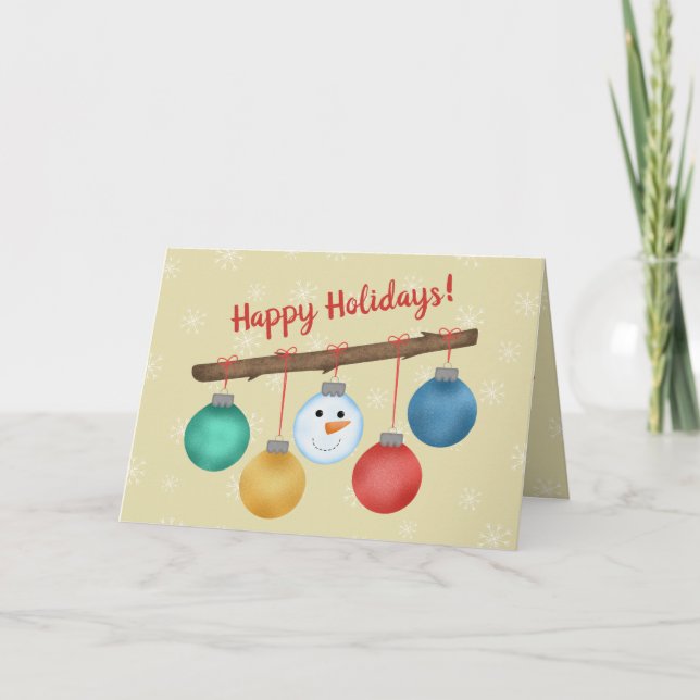Happy holidays balls tree ornaments on branch holiday card (Front)