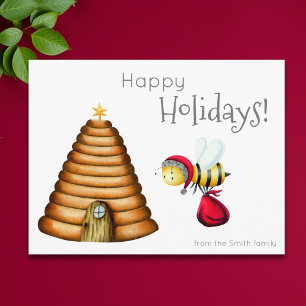 Happy Holidays Bee Santa Claus Christmas Family Postcard