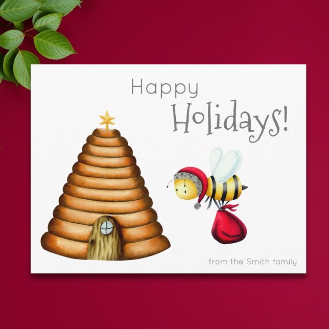 Happy Holidays Bee Santa Claus Christmas Family  Postcard (Creator Uploaded)