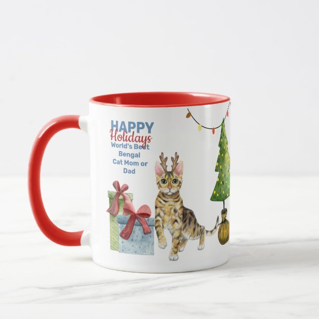 Happy Holidays BENGAL Cat Mom or DAD Christmas Mug (Left)