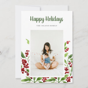 Happy Holidays Berry Botanical Photo Holiday Card