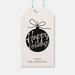 Happy Holidays | Black & Cream Customizable Family Gift Tags