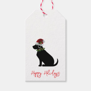Happy Holidays Black Dog Santa Hat Holly Festive Gift Tags