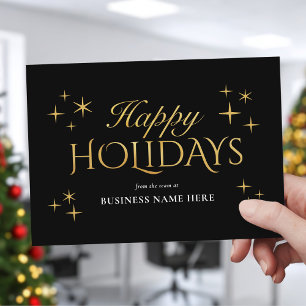 Happy Holidays Black Gold Elegant Modern Business Holiday Card