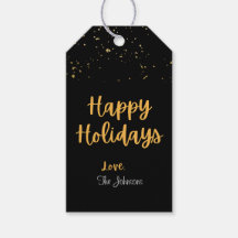 Happy Holidays Black & Gold Gift Tag