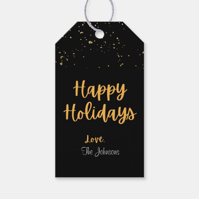 Happy Holidays Black & Gold Gift Tag (Front)
