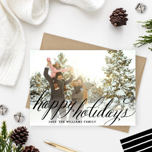 Happy Holidays Black Handwritten Script Photo Holiday Card