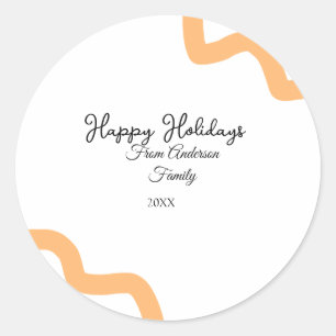 Happy holidays black orange name date year spiral classic round sticker