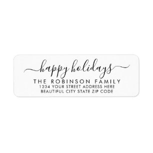 Happy Holidays Black Script Return Adresse Label