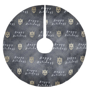 Happy Holidays Black Skulls Tree Skirt