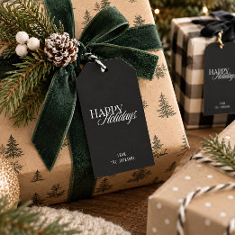 Happy Holidays | Black & White Customizable Family Gift Tags