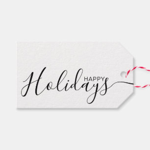 Happy Holidays Black White Minimalist Gift Tags