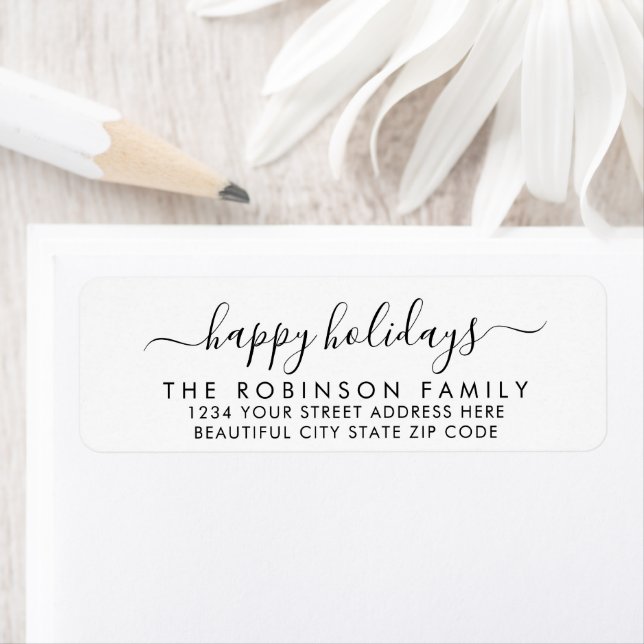 Happy Holidays Black White Script Return Adresse (En situation)